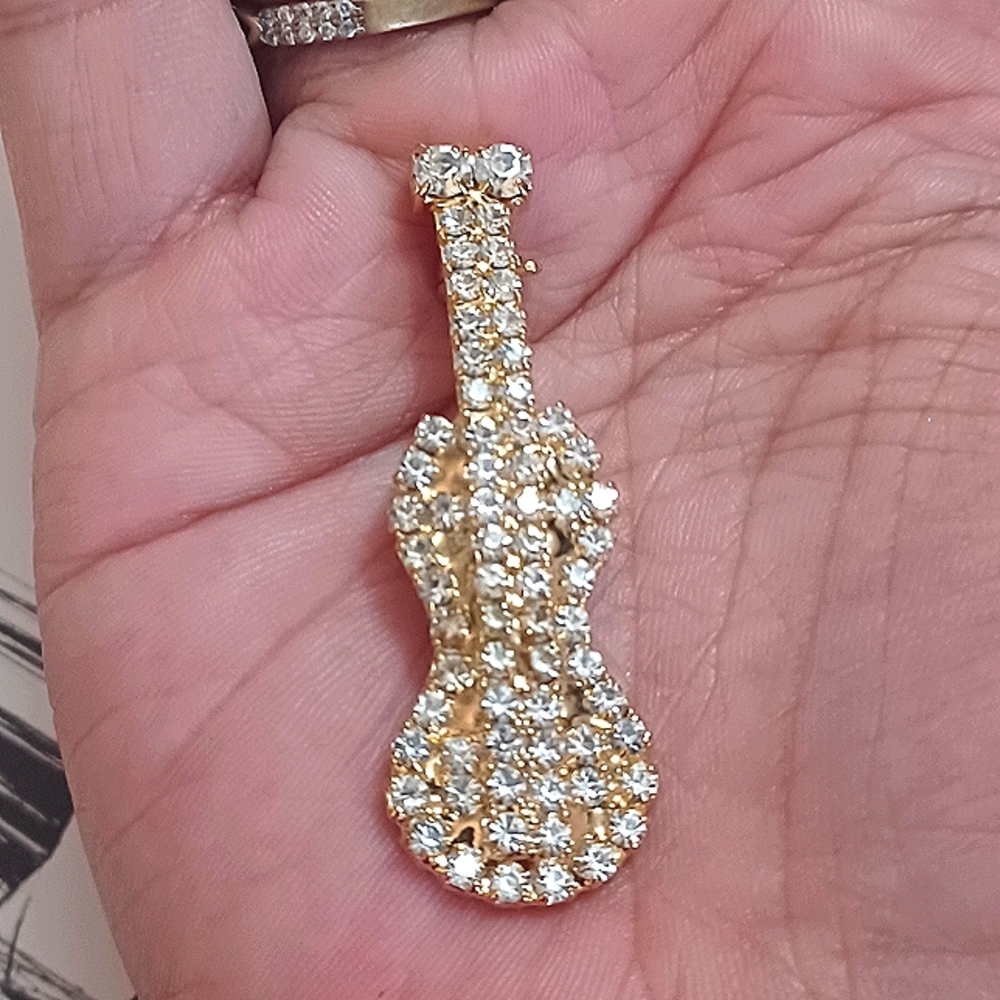 Vintage rhinestone guitar/violin brooch
